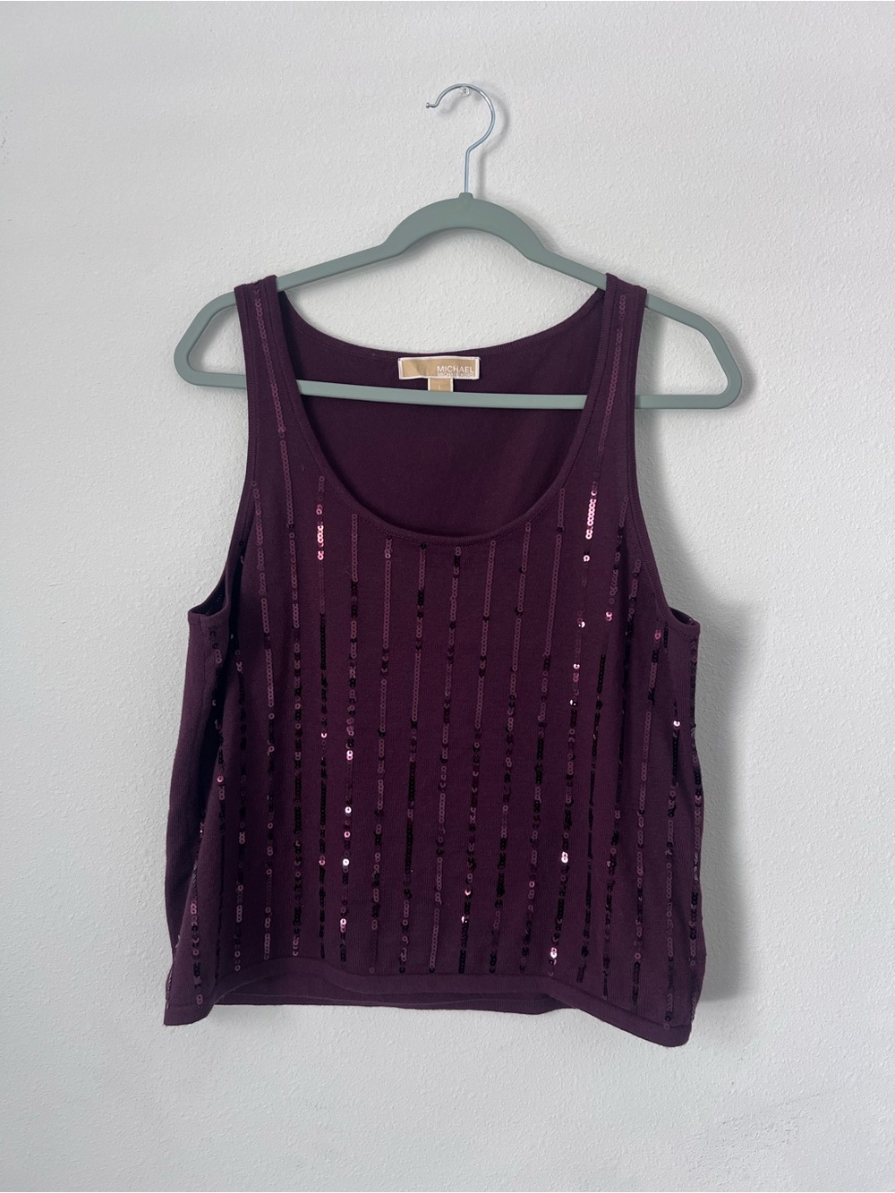 Michael Kors Purple Sequin Striped Knit Tank Top Women’s Size Large Party Glam